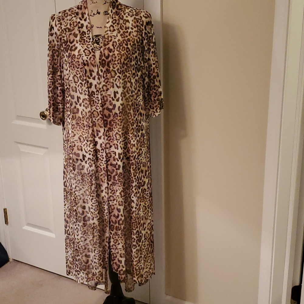 Long sheer animal print duster cardigan
